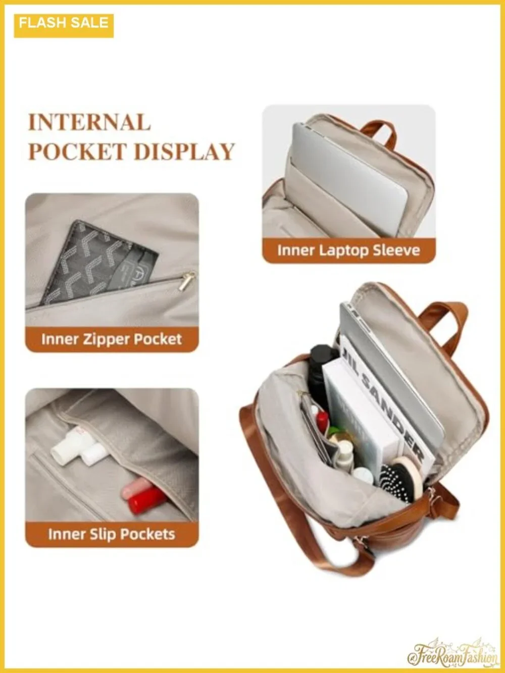 Faux Leather Multi-Pocket Travel Backpack for Women, Anti-Theft, 13in Laptop